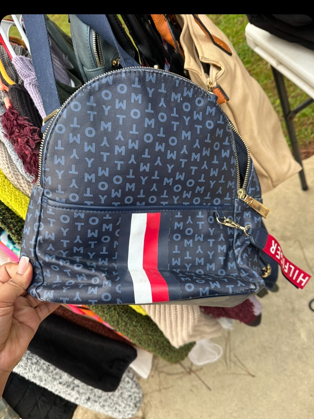 Tommy Hilfiger Navy Mini Backpack with Red & White Center Stripe